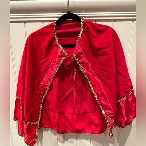 CUSTOM Child Medium Red Cape with Tie & Gold Trim Dance Costume